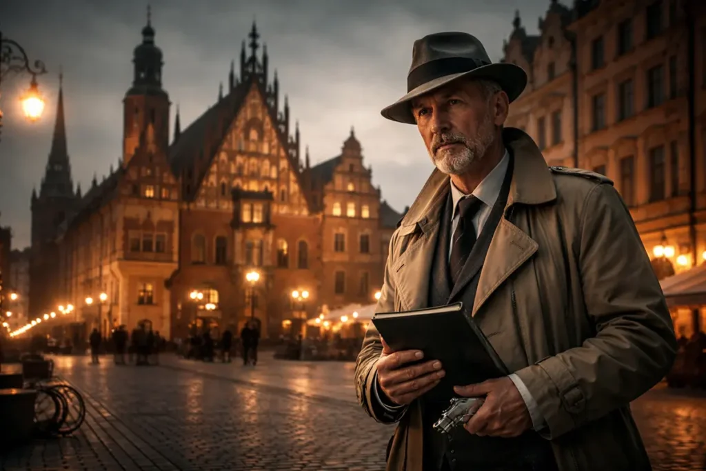 wywiad środowiskowy wykonywany przez detektywa na wrocławskim rynku