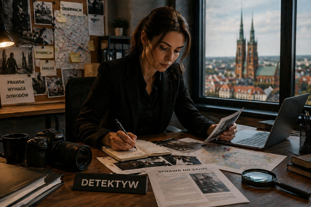 Kobieta-detektyw w biurze detektywistycznym..